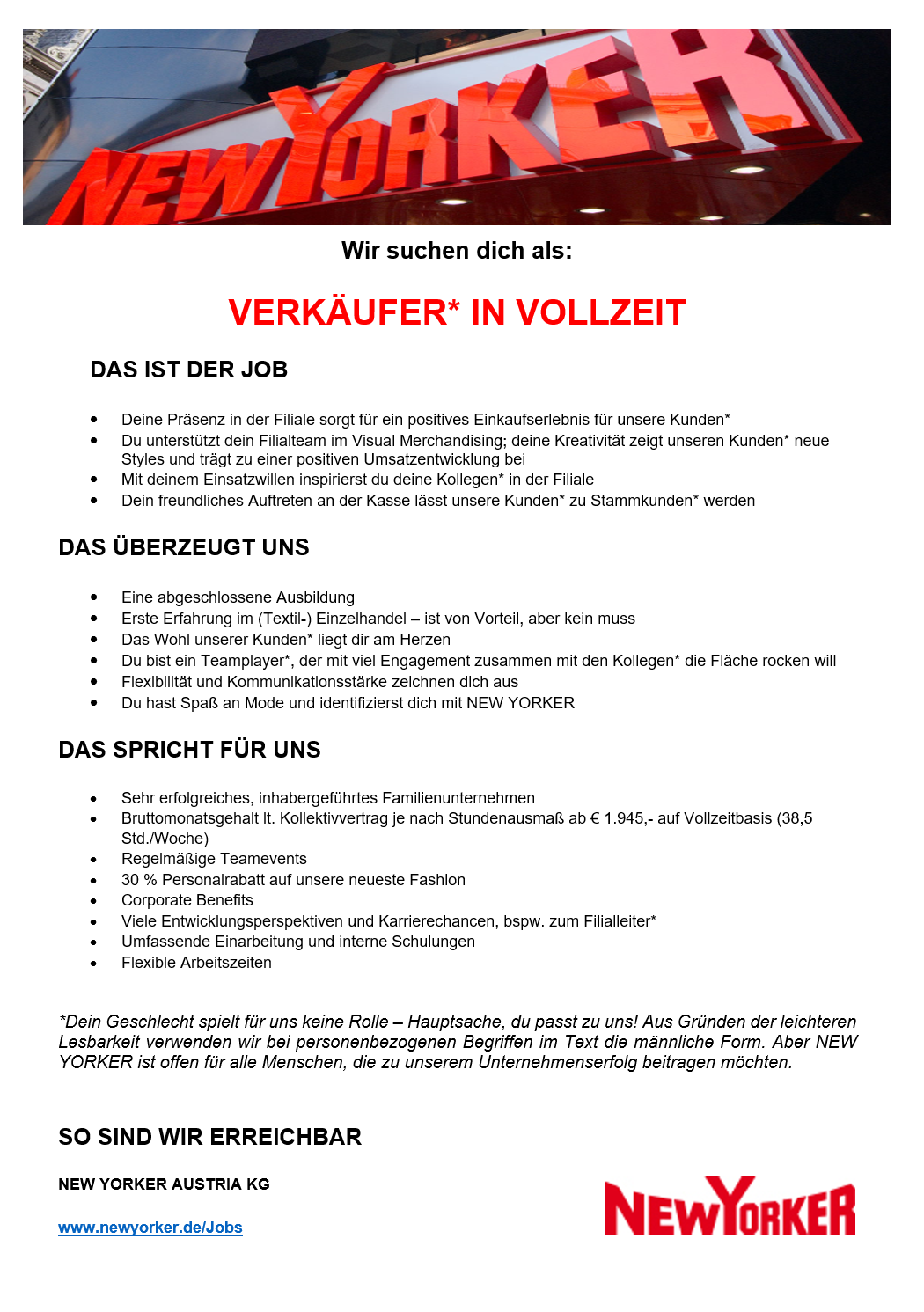 New Yorker Verkauf Vollzeit