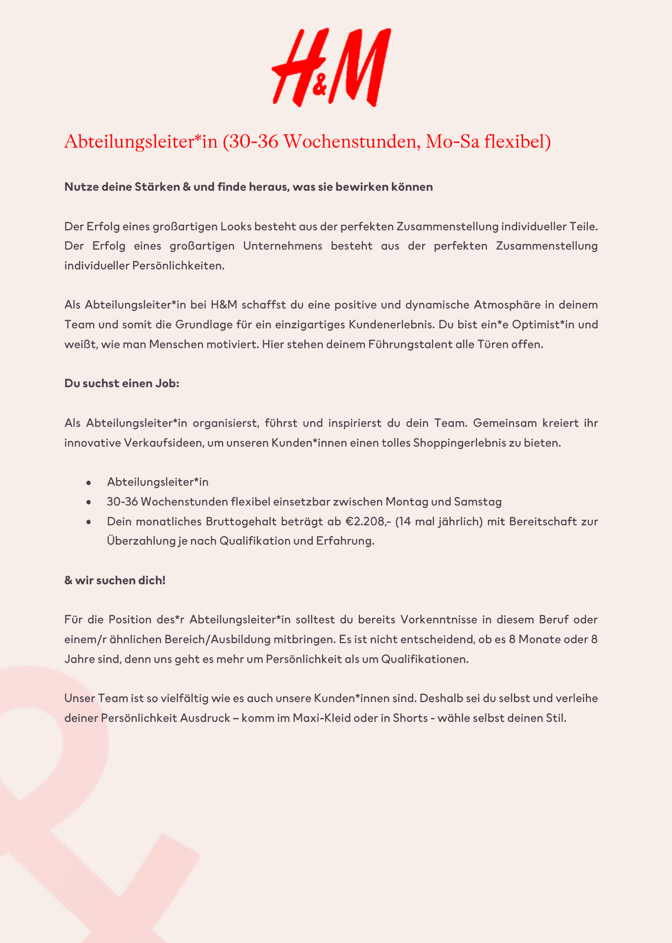 Abteilungsleiter H&M