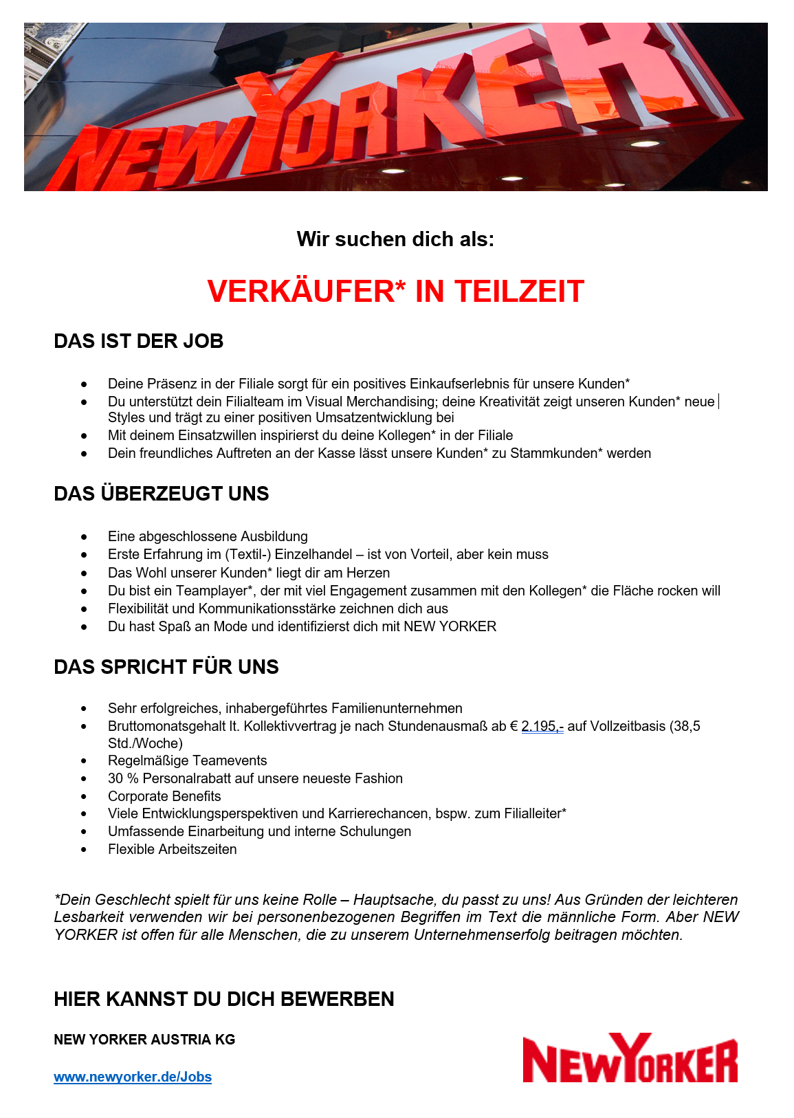 New Yorker - Verkäufer*in in Teilzeit