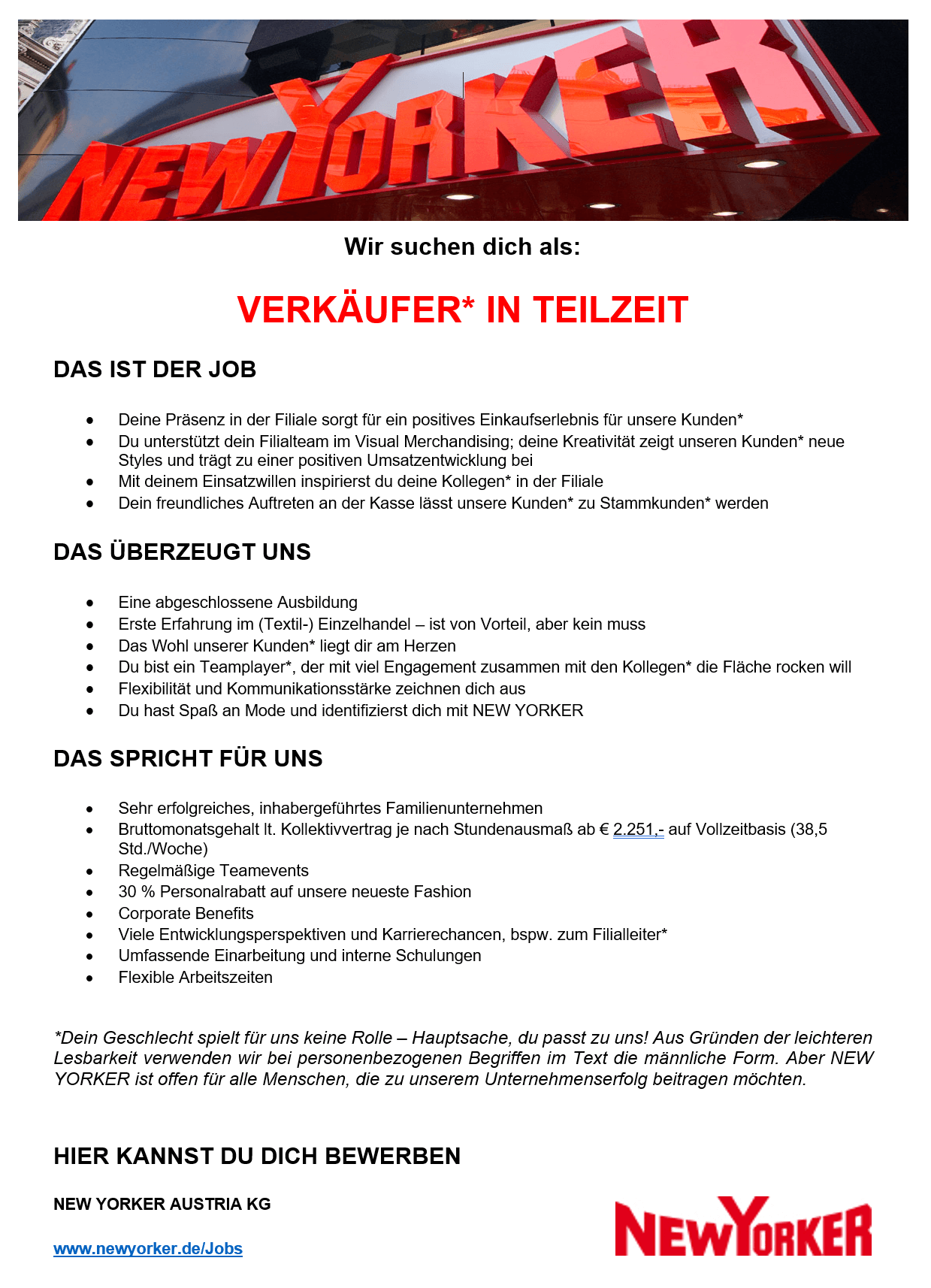 New Yorker Stellenanzeige Verkäufer in Teilzeit