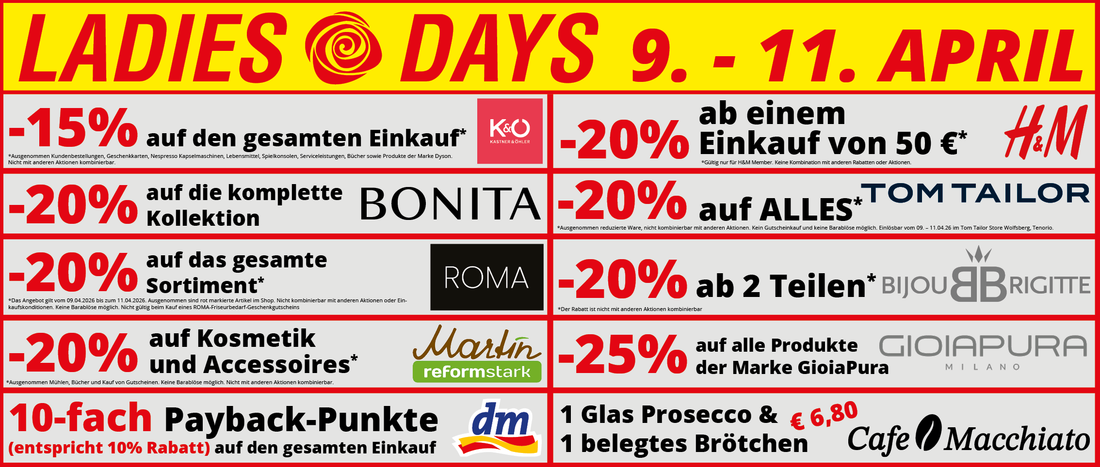 Angebotsübersicht Ladies Days April 2026